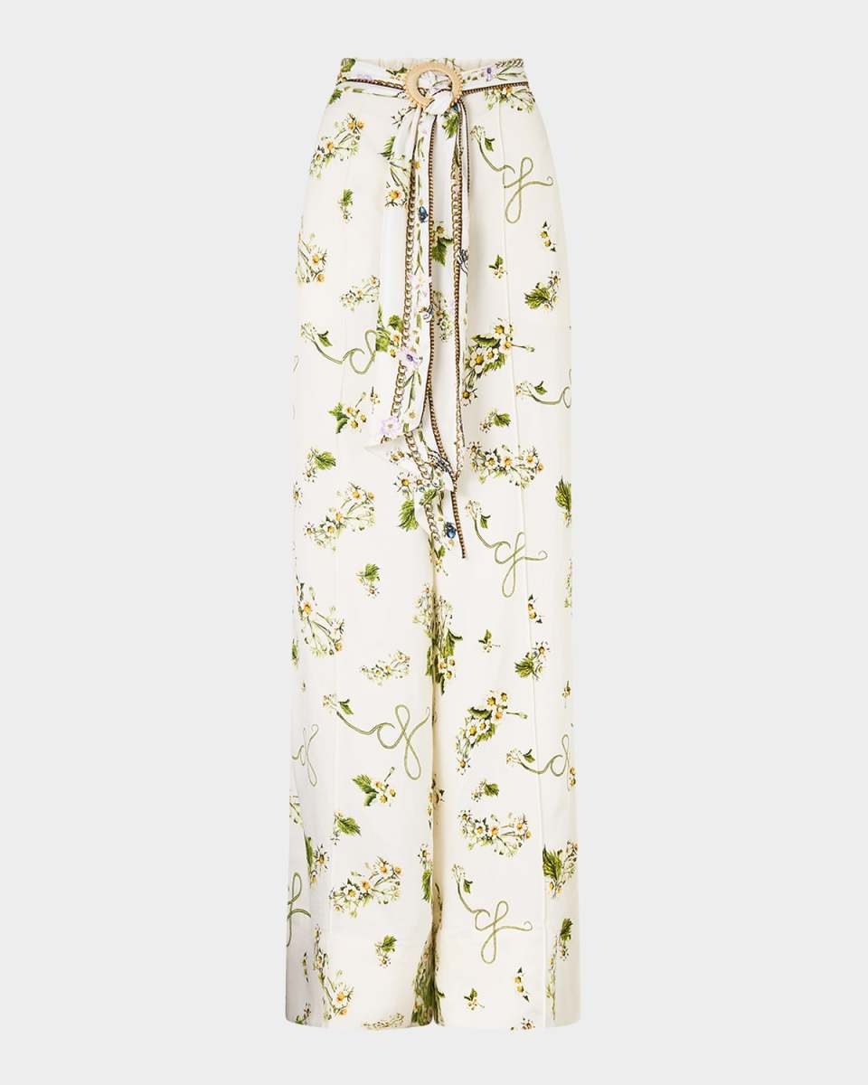 Botanical Utopia Scarf Belt Wide-Leg Pants
